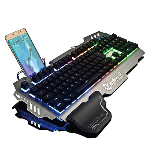 English and Russian RGB Illuminated Backlit Mechanical Gaming Keyboard with Phone Holder