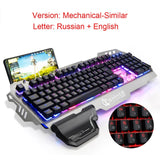 English and Russian RGB Illuminated Backlit Mechanical Gaming Keyboard with Phone Holder